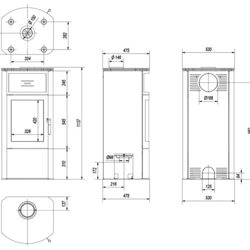 Plan poêle à bois Stefanie Fram 6 kw