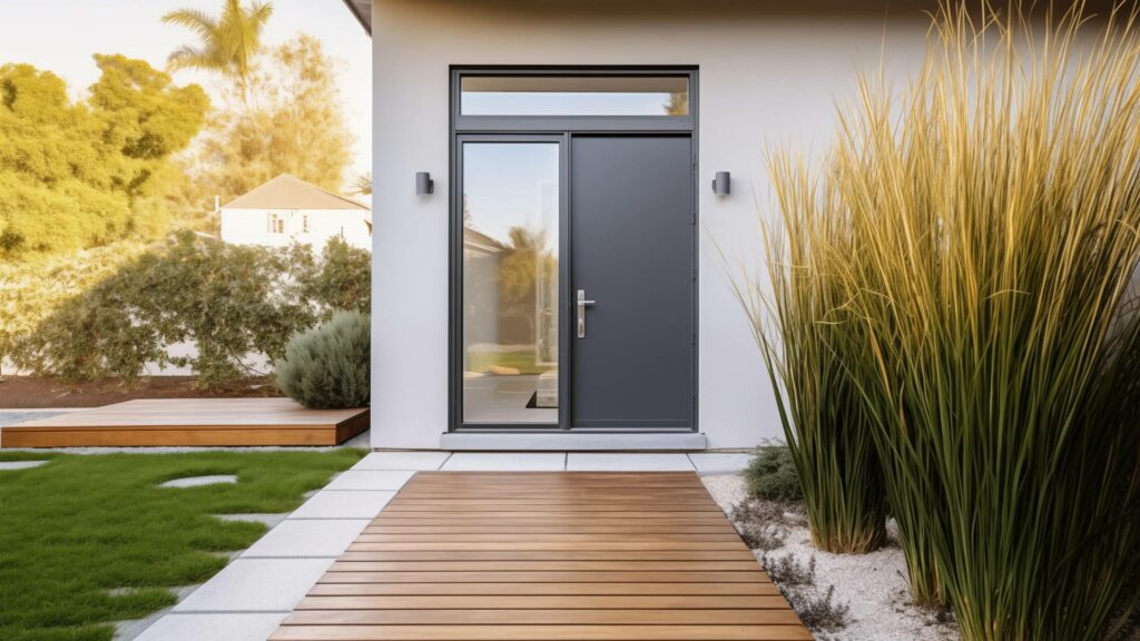 Entrée accueillante avec une porte d'entrée aluminium couleur anthracite dans les hauts de France