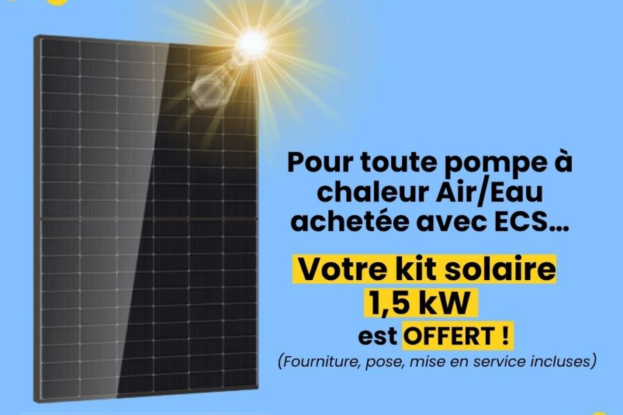Offre du moment : pour tout projet de pompe à chaleur Air/Eau, un kit photovoltaïque offert !