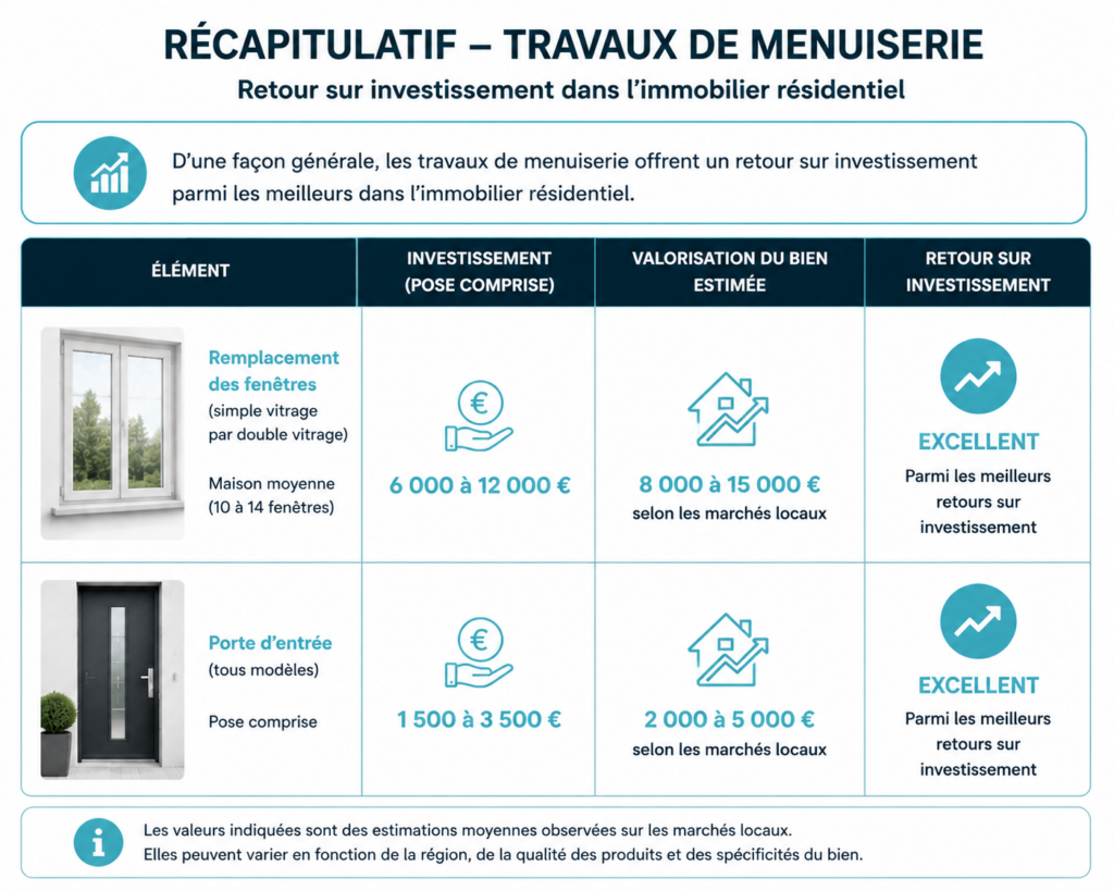 tableau récapitulatif des gains suite à un changement de menuiserie