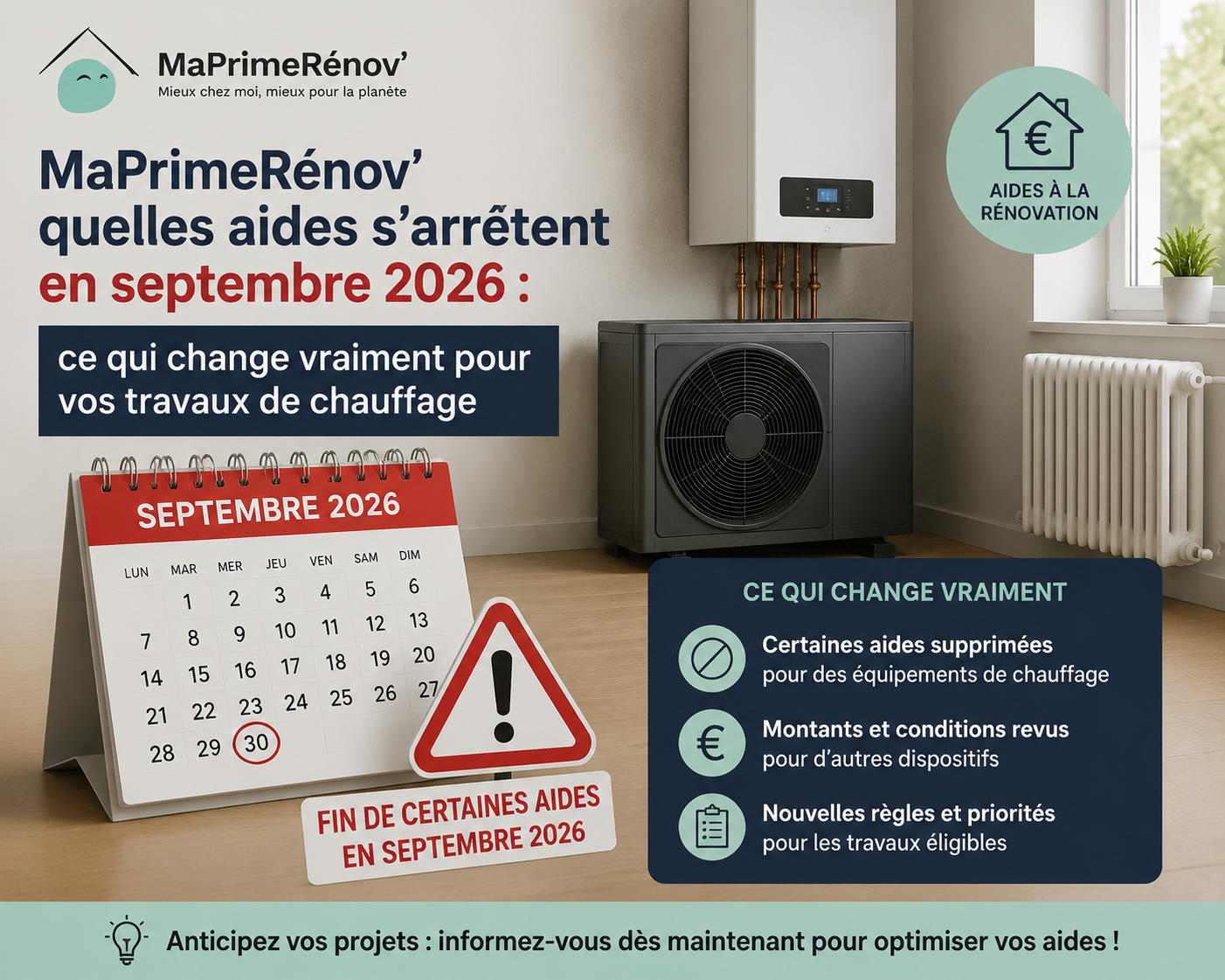 MaPrimeRénov&rsquo; quelles aides s&rsquo;arrêtent en septembre 2026 : ce qui change vraiment pour vos travaux de chauffage